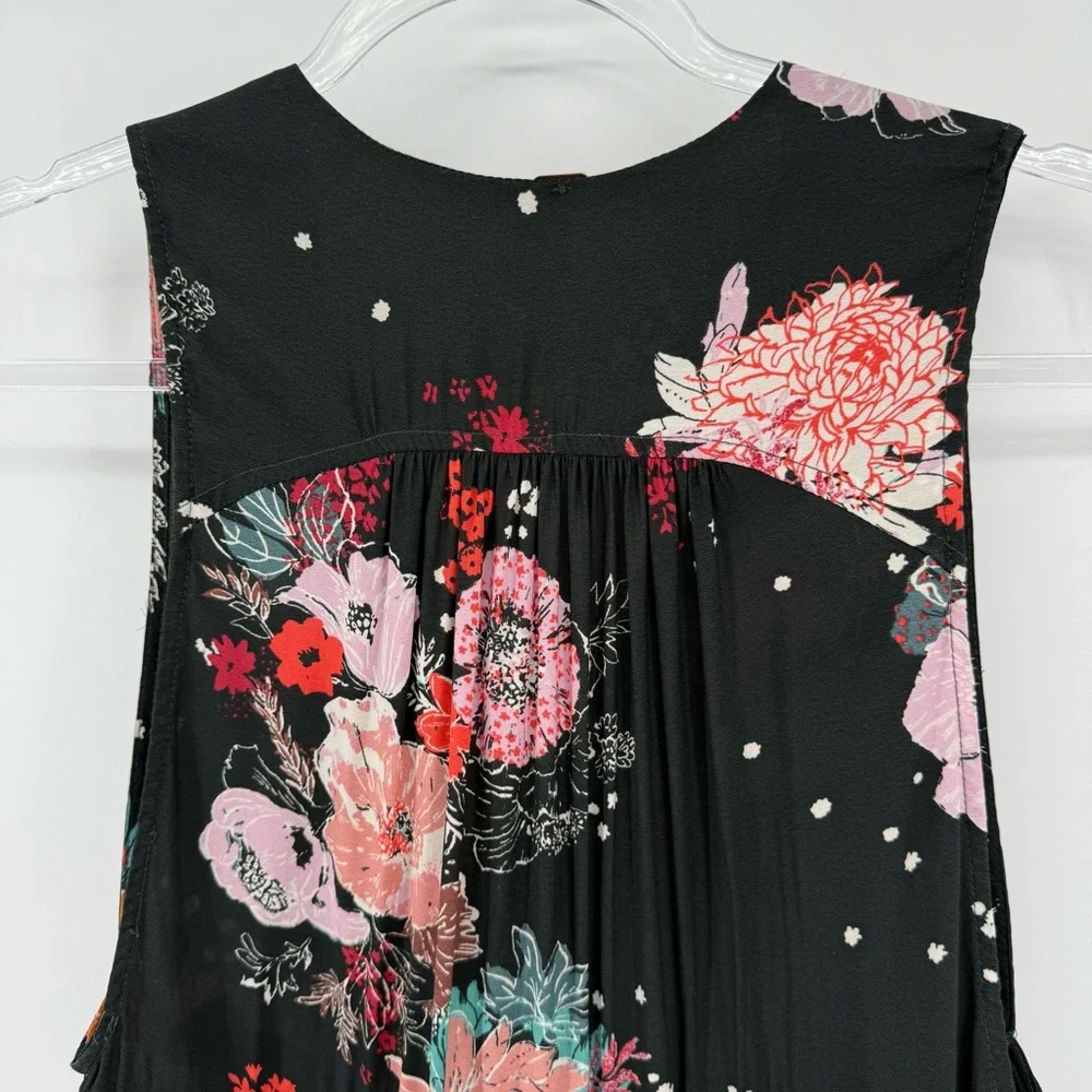 Free People purple haze black tunic XS Floral boho festival‎ casual V neck